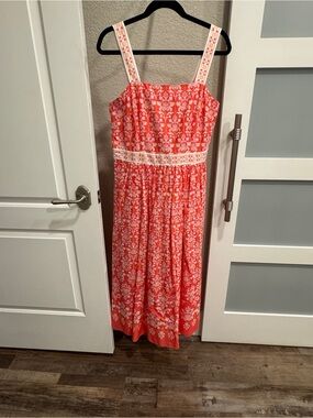 TALBOTS, Coral quiet print sundress with fully lined , 100%COTTON (not knit), 10